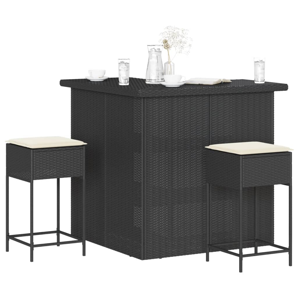 vidaXL 3-Piece Garden Bar Set with Cushions Poly Rattan Grey