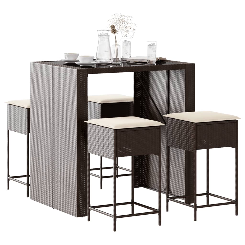 vidaXL 5-piece Garden Bar Set with Cushions Poly Rattan Brown