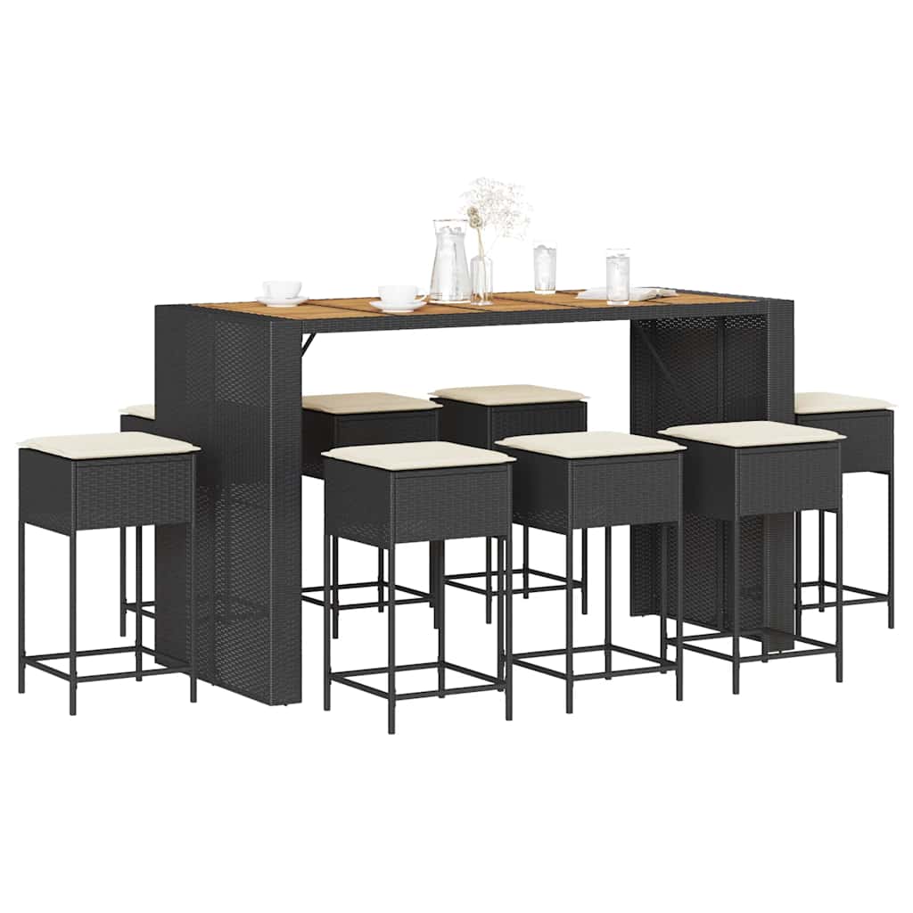 vidaXL 5-delige Tuinbarset met kussens poly rattan grijs