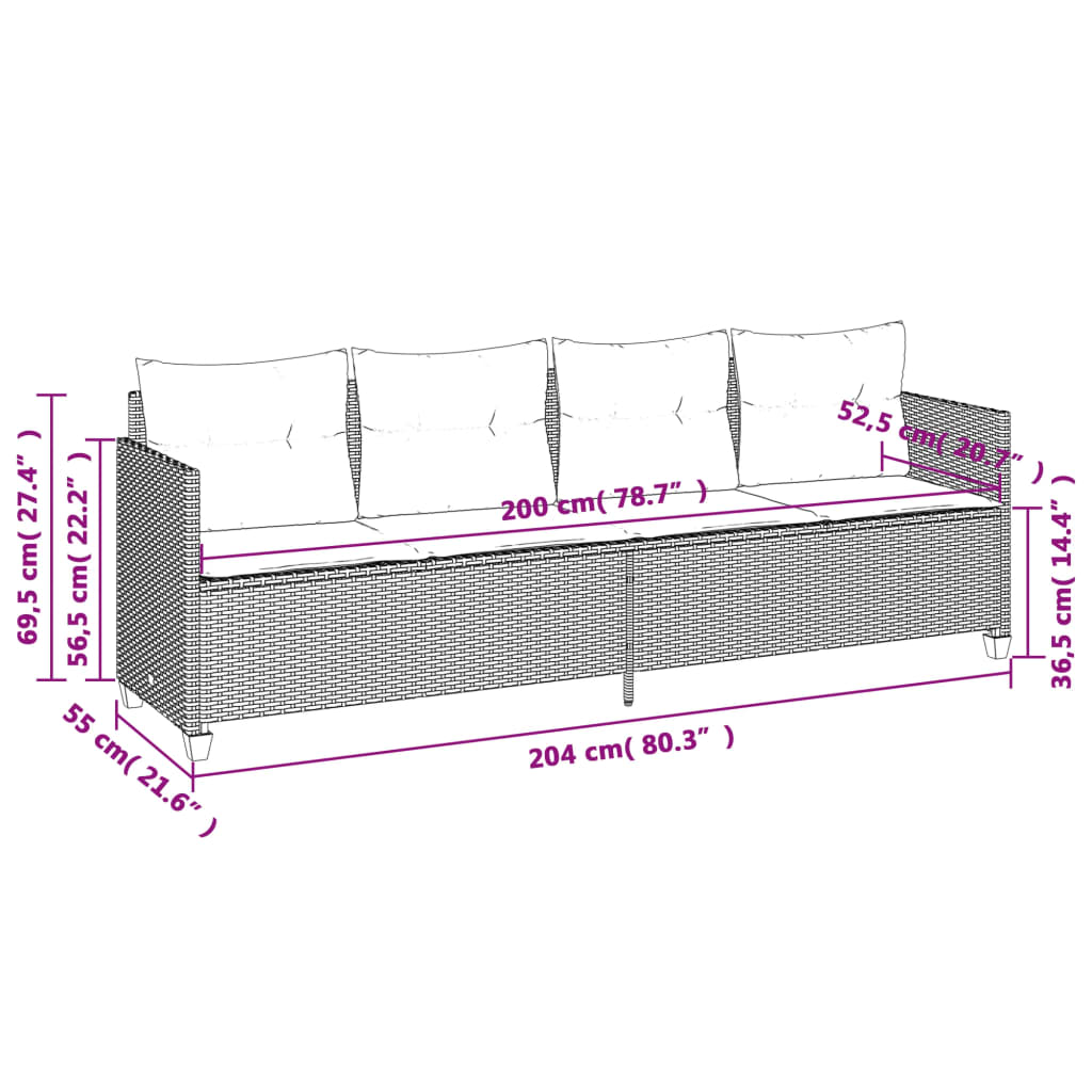vidaXL 5-delige Loungeset met kussens poly rattan zwart