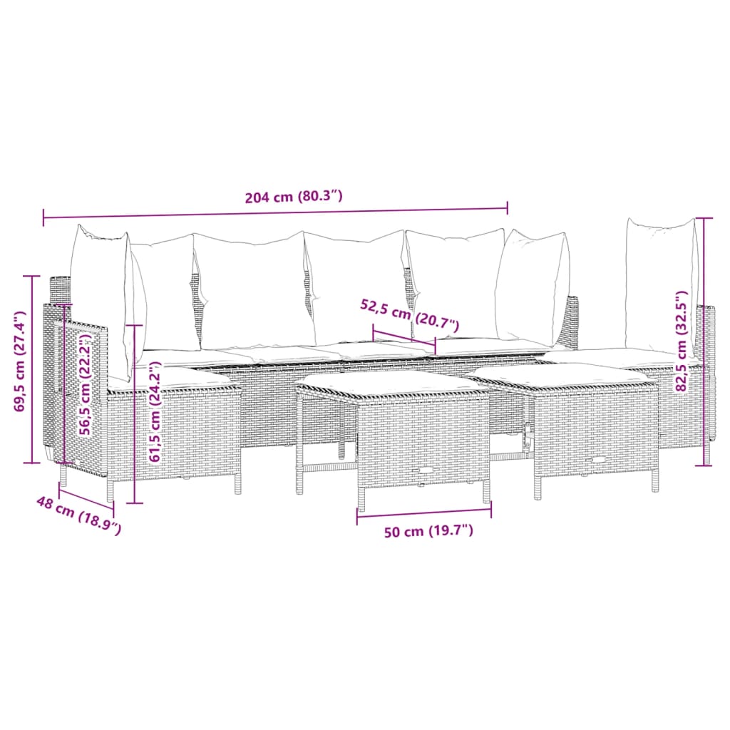 vidaXL 5-Piece Lounge Set with Cushions Poly Rattan Black