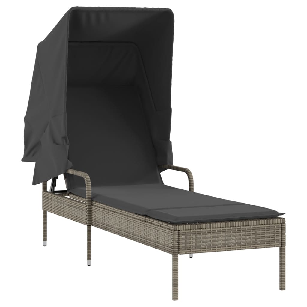 vidaXL Ligbedden 2 st met luifels en tafel poly rattan zwart