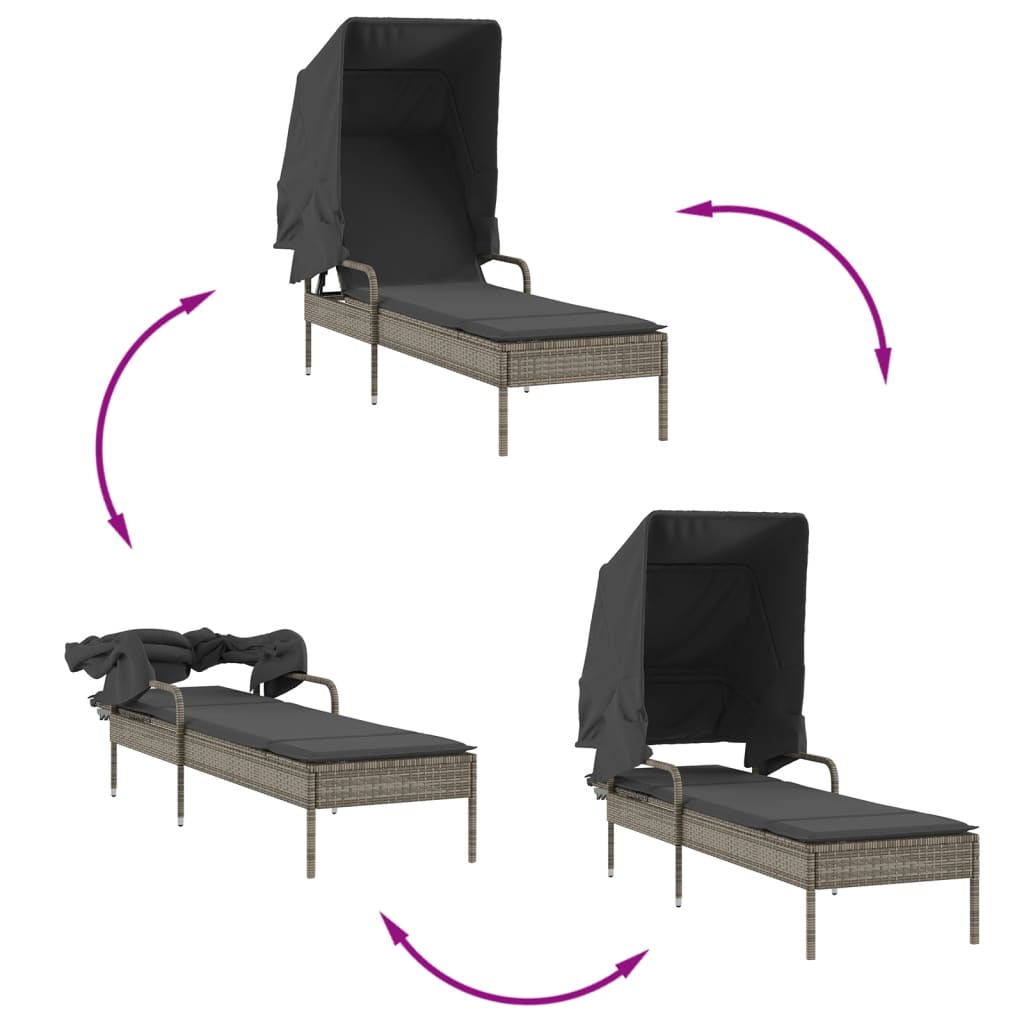 vidaXL Ligbedden 2 st met luifels en tafel poly rattan zwart