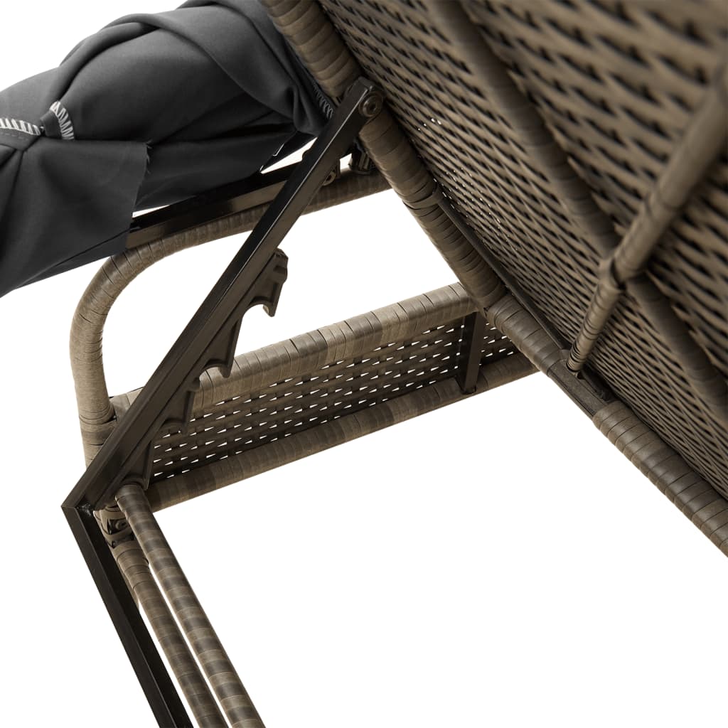 vidaXL Ligbedden 2 st met luifels en tafel poly rattan zwart