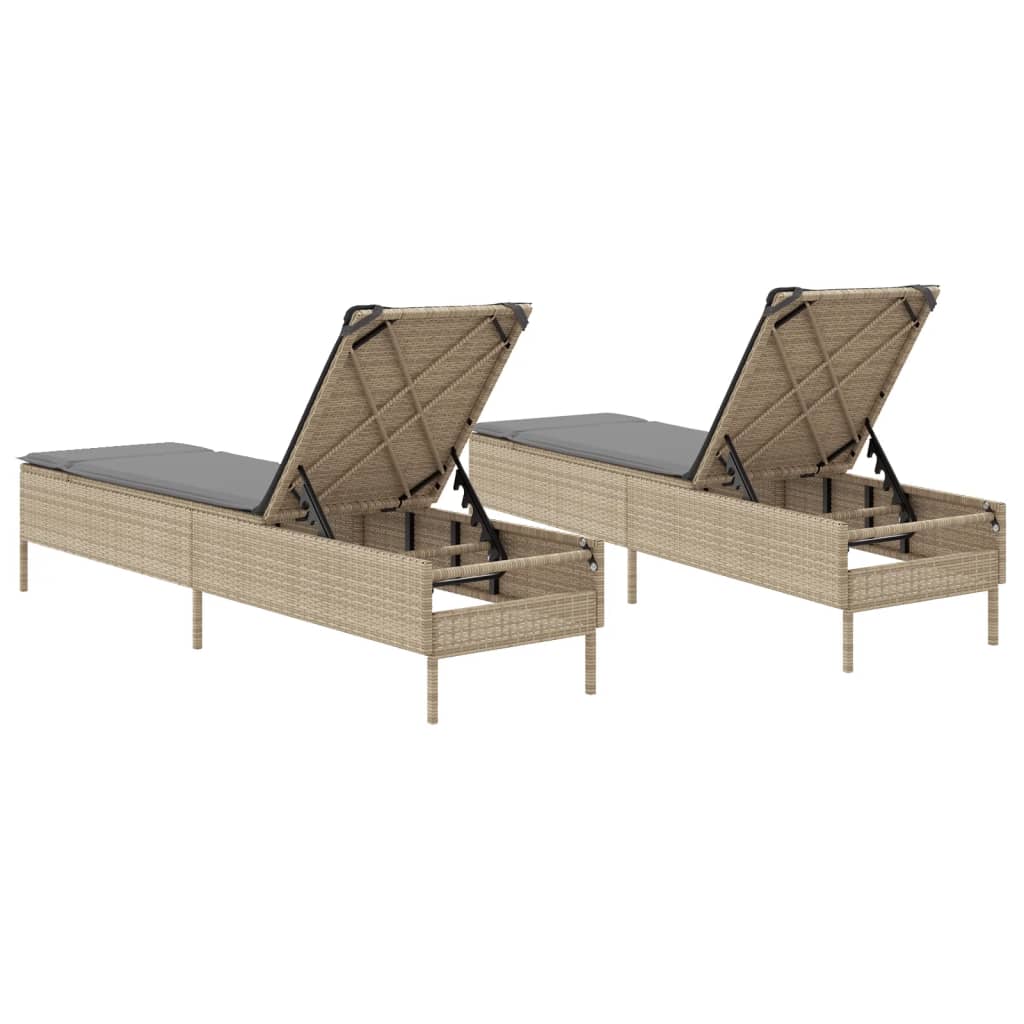 vidaXL Ligstoelen 2 st met kussens poly rattan zwart