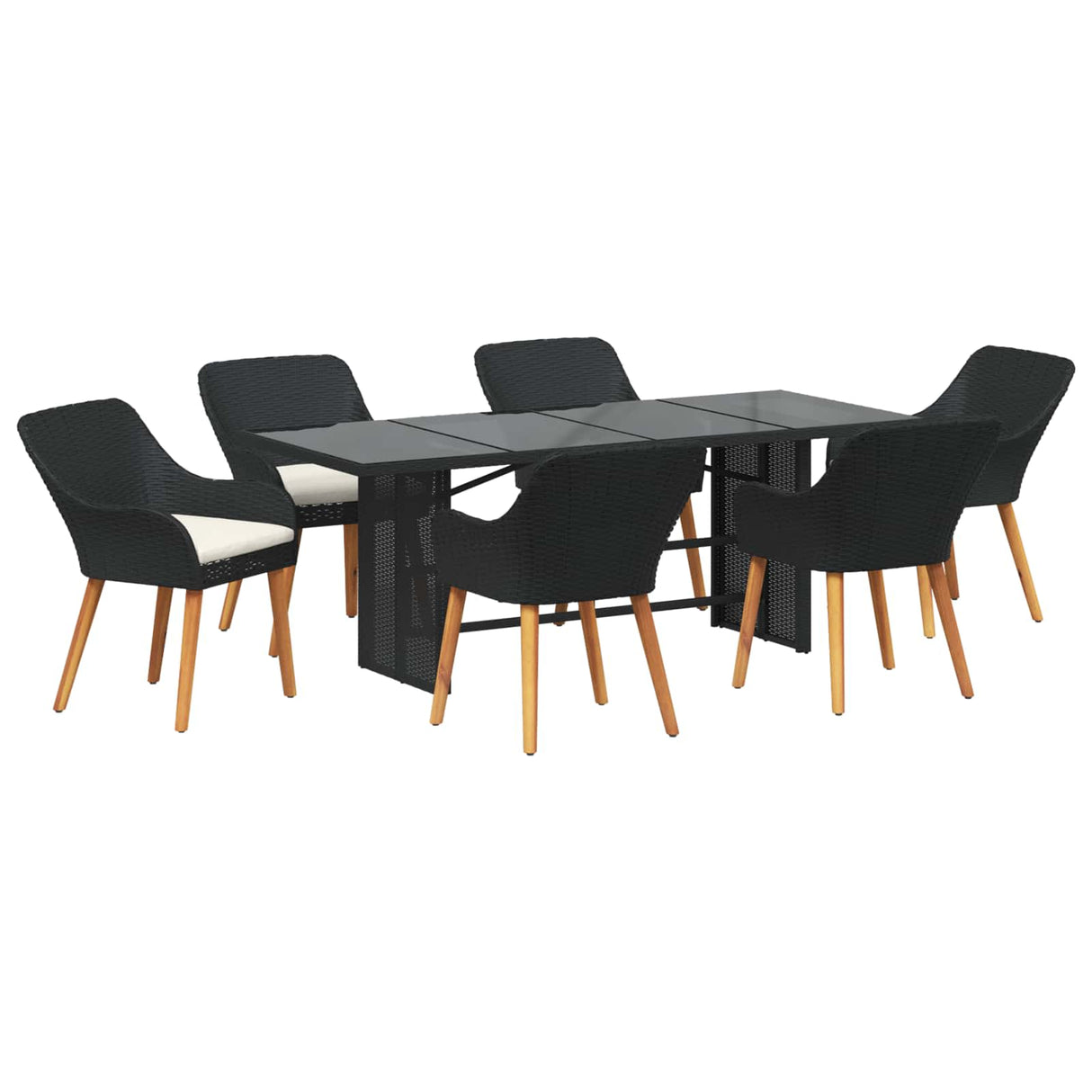 vidaXL Garden Dining Set with Cushions 7 pcs Black Poly Rattan
