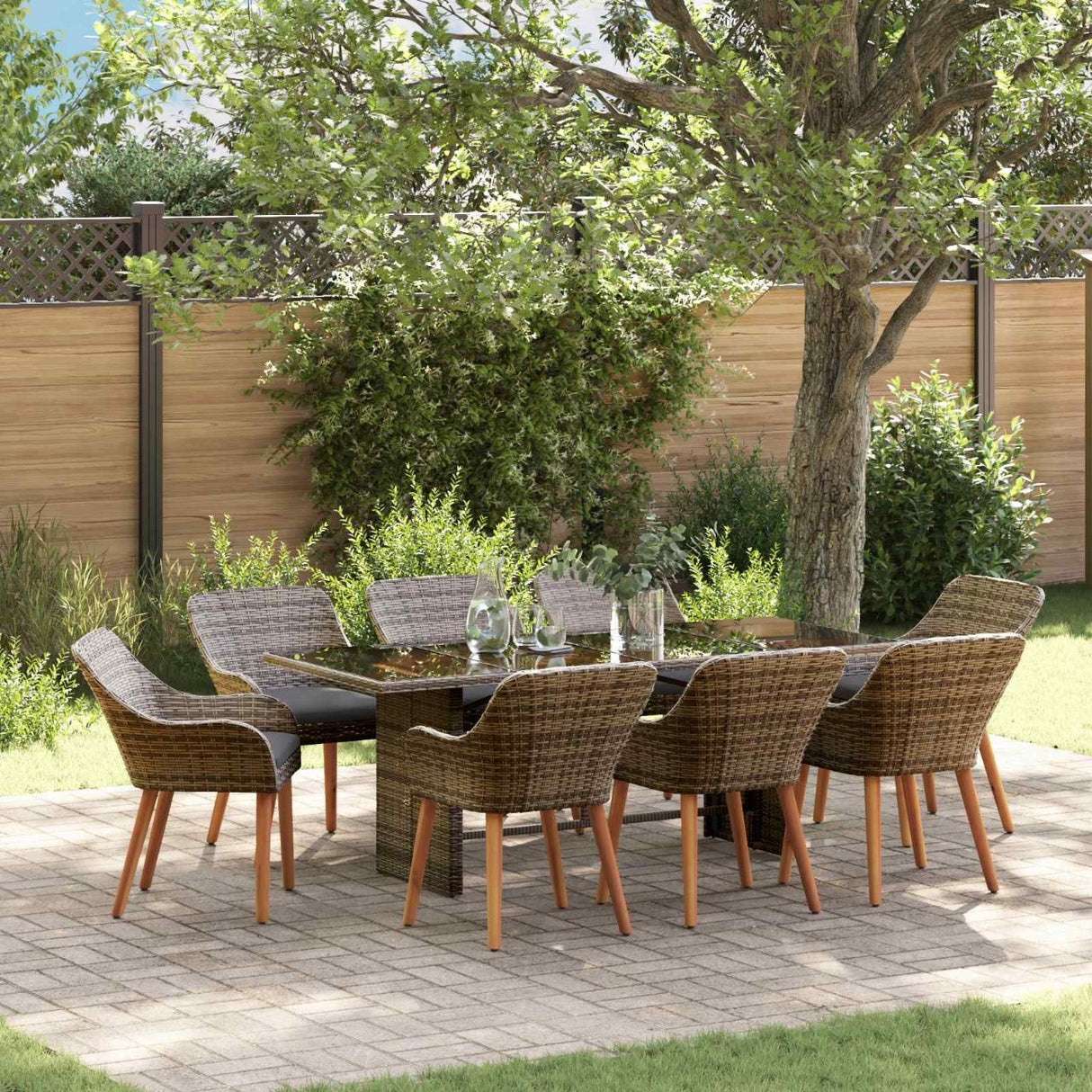 vidaXL Garden Dining Set with Cushions 7 pcs Black Poly Rattan