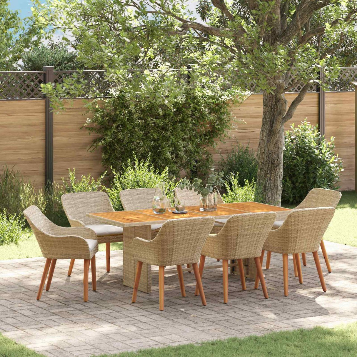 vidaXL Garden Dining Set with Cushions 7 pcs Black Poly Rattan