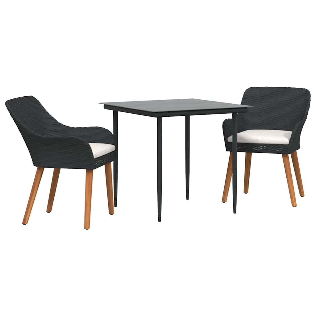 vidaXL Tuin Eettafel Set met kussen 3 pcs Zwart poly rattan