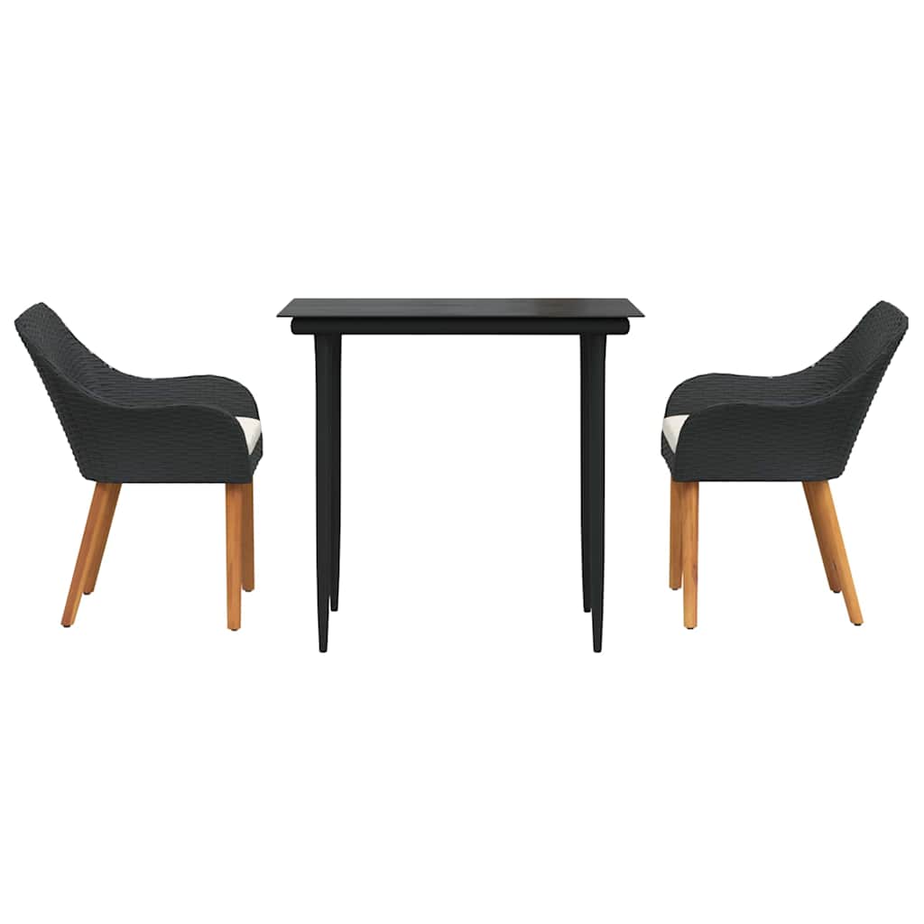 vidaXL Tuin Eettafel Set met kussen 3 pcs Zwart poly rattan