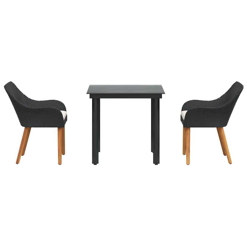 vidaXL Tuin Eettafel Set met kussen 3 pcs Zwart poly rattan