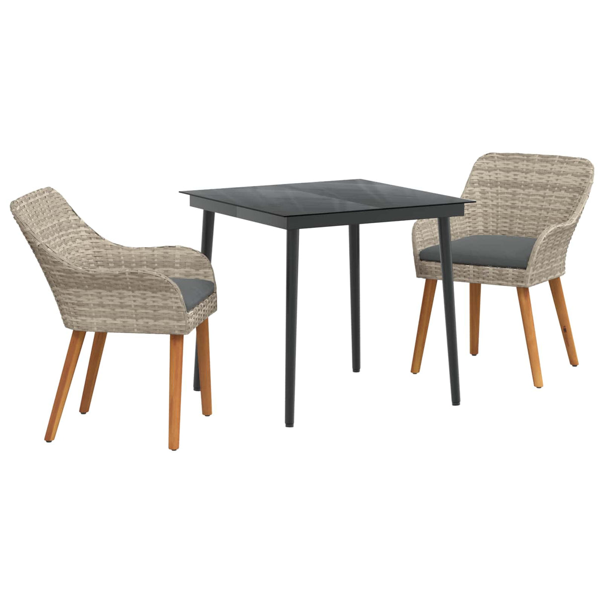 vidaXL Tuin Eettafel Set met kussen 3 pcs Lichtgrijs poly rattan