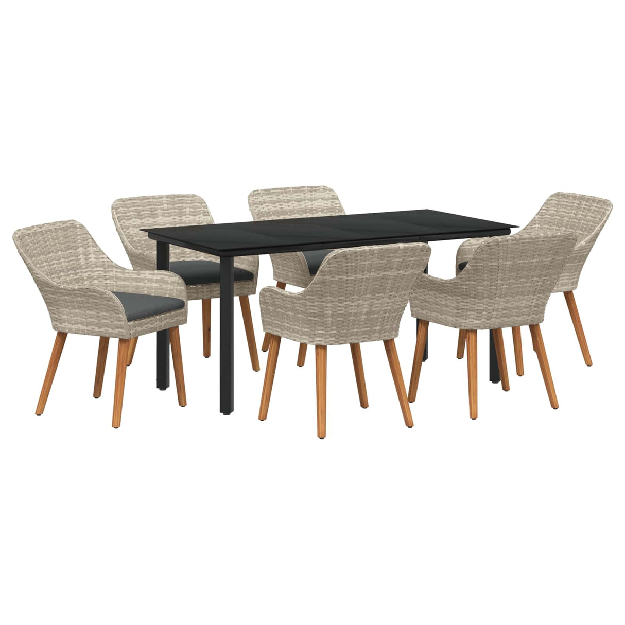 vidaXL Tuin Eettafel Set met kussen 3 pcs Lichtgrijs poly rattan