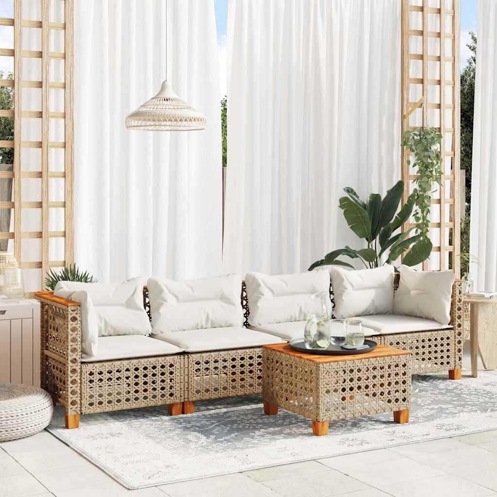 vidaXL 5-delige Loungeset met kussens poly rattan zwart