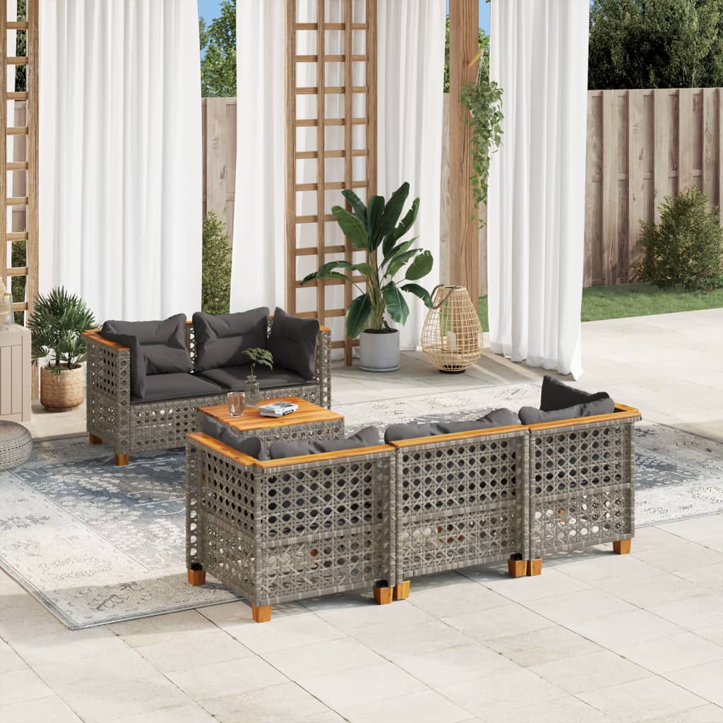 vidaXL 6-delige Loungeset met kussens poly rattan zwart