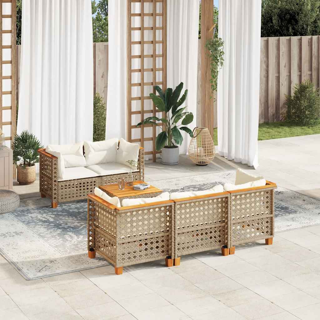 vidaXL 6-delige Loungeset met kussens poly rattan zwart