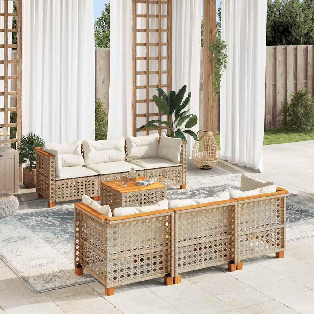 vidaXL 7-Piece Lounge Set with Cushions Poly Rattan Black