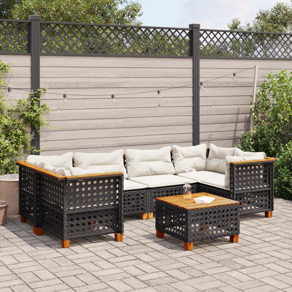 vidaXL 7-delige Loungeset met kussens poly rattan zwart