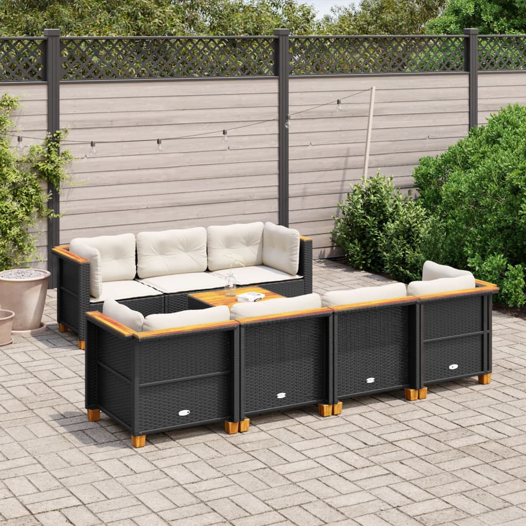 vidaXL 8-Piece Poly Rattan Lounge Set with Cushions Black