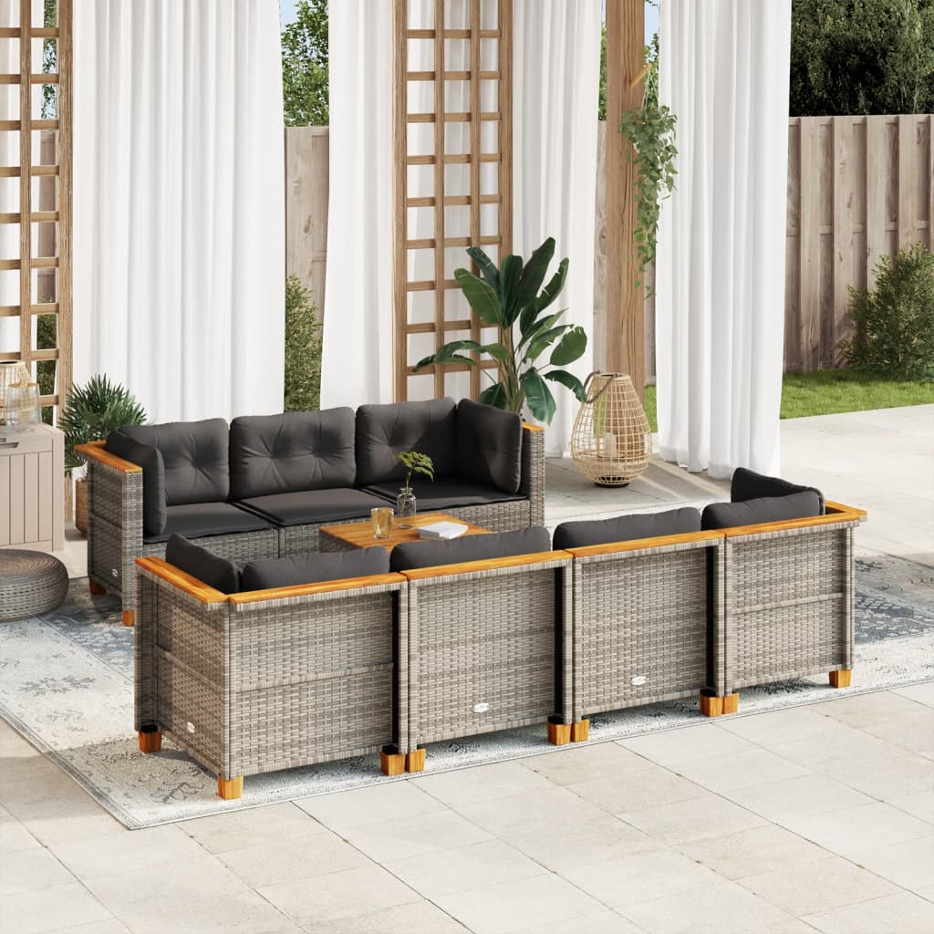vidaXL 8-Piece Poly Rattan Lounge Set with Cushions Black