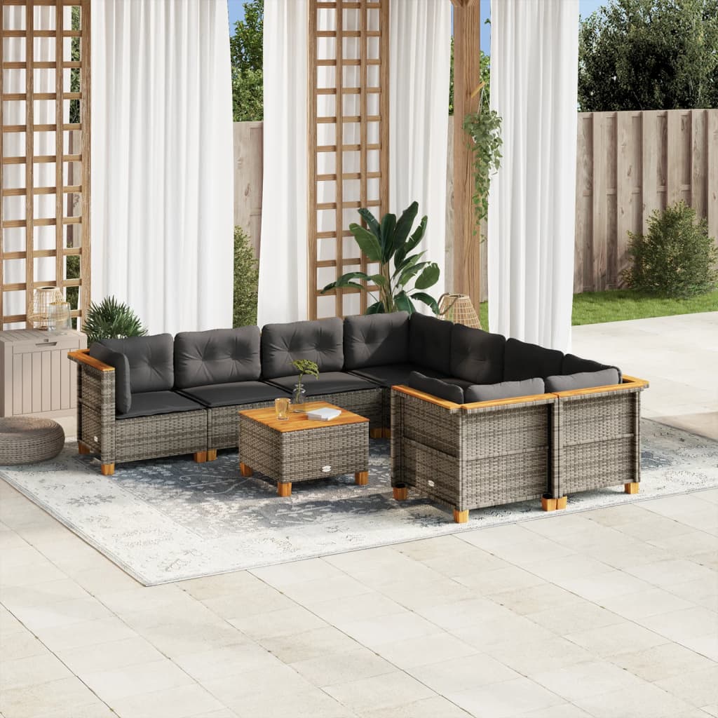 vidaXL 9-delige Loungeset met kussens poly rattan zwart