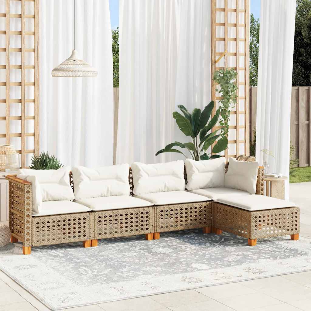 vidaXL 5-delige Loungeset met kussens poly rattan zwart