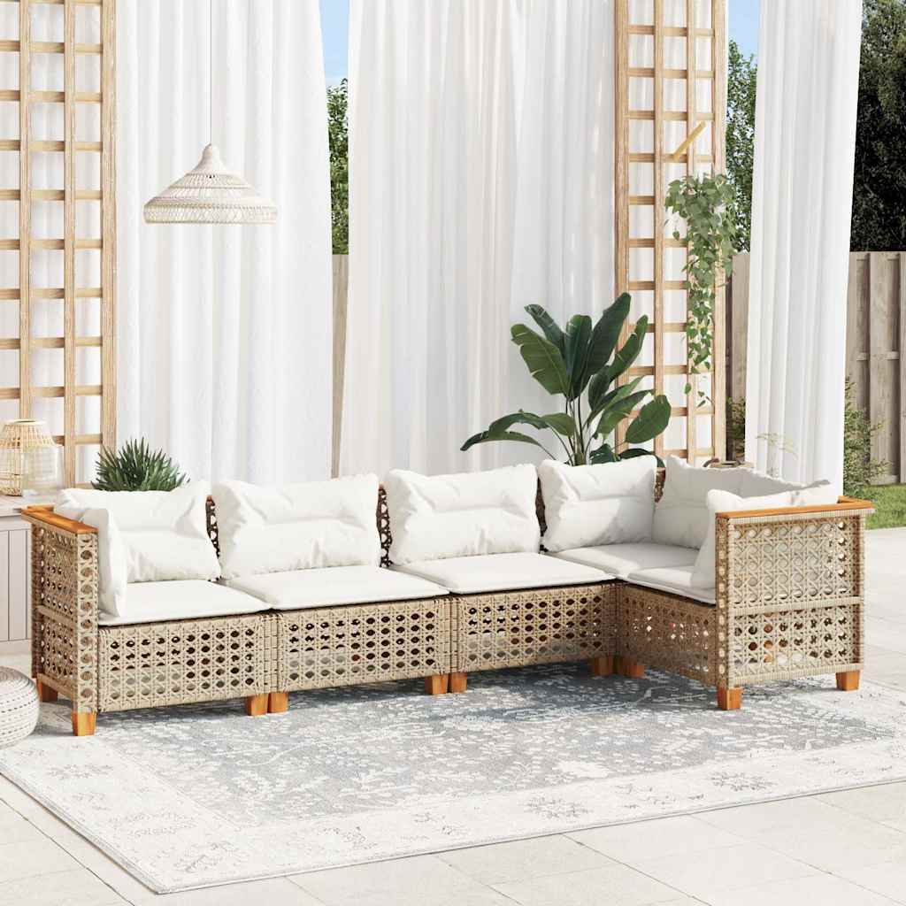 vidaXL 5-delige Loungeset met kussens poly rattan zwart