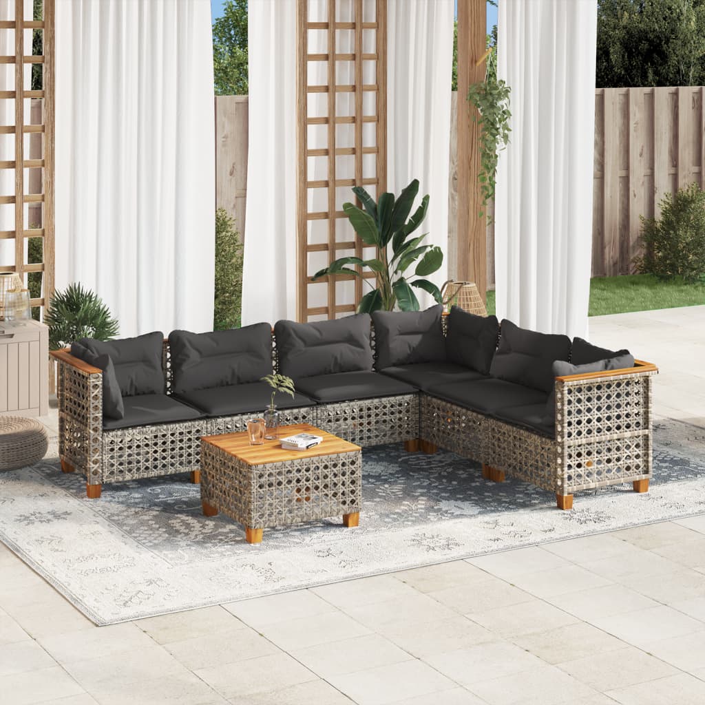 vidaXL 6-delige Loungeset met kussens poly rattan zwart