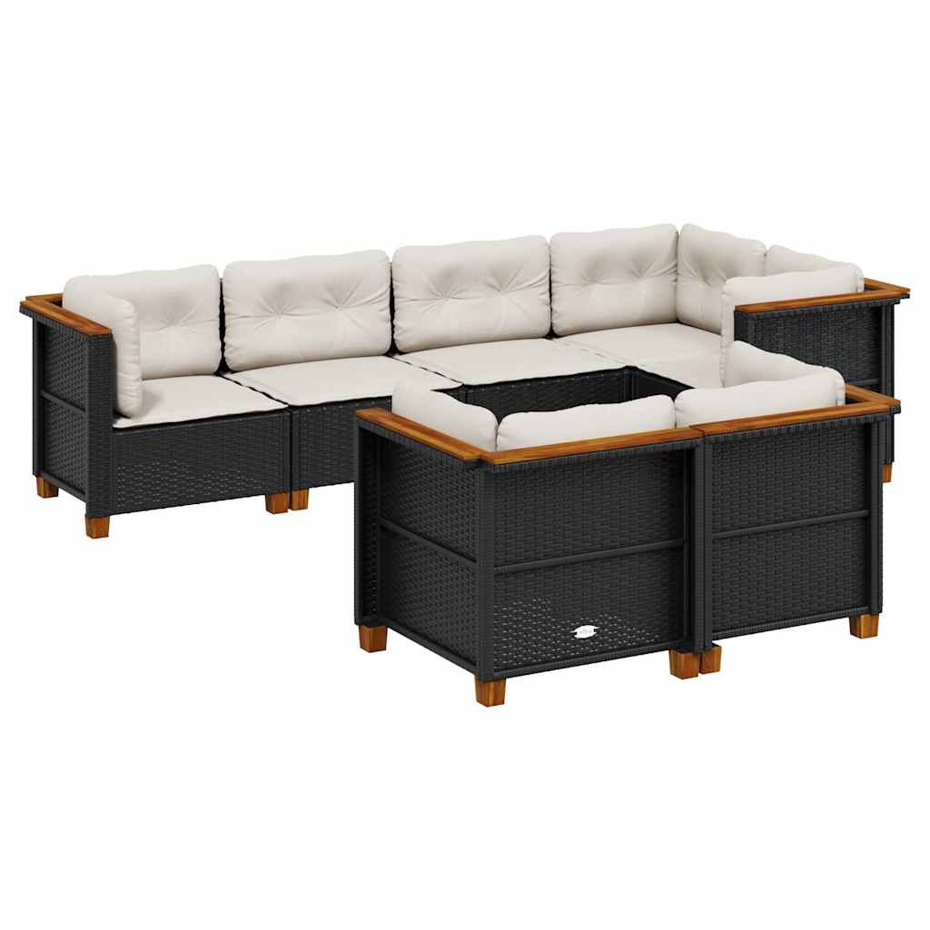 vidaXL 7-delige Loungeset met kussens poly rattan zwart
