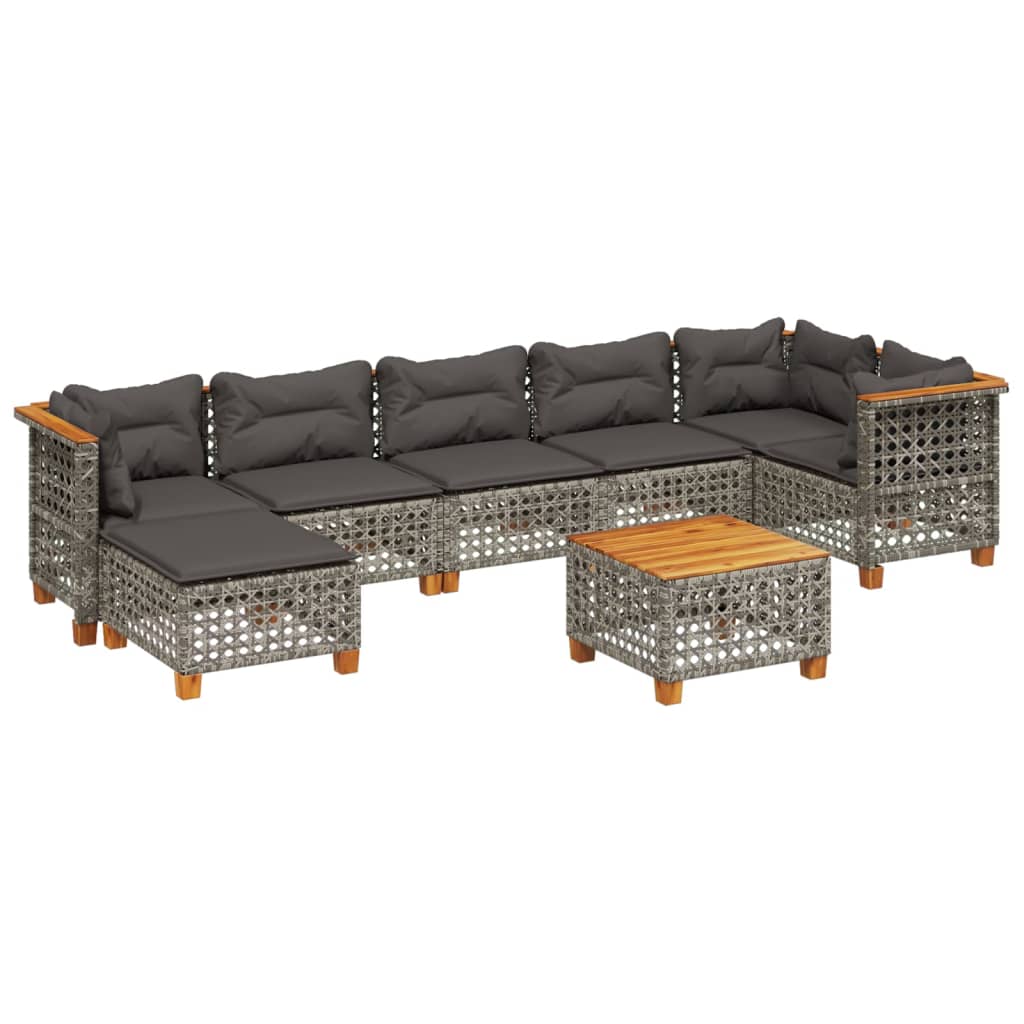 vidaXL 8-Piece Poly Rattan Lounge Set with Cushions Black