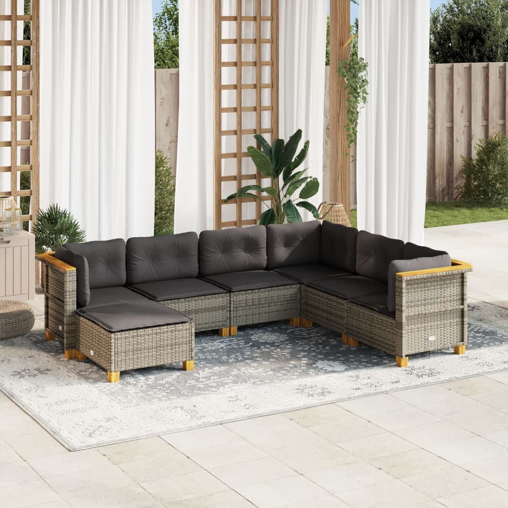 vidaXL 7-delige Loungeset met kussens poly rattan zwart