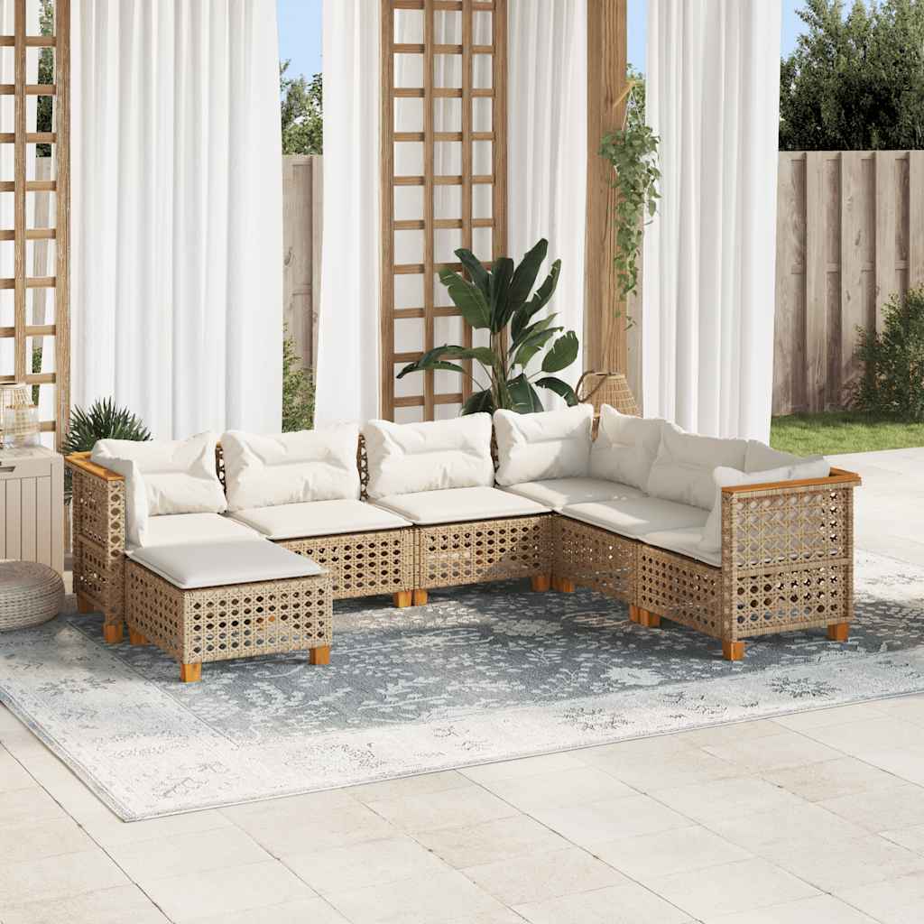 vidaXL 7-delige Loungeset met kussens poly rattan zwart