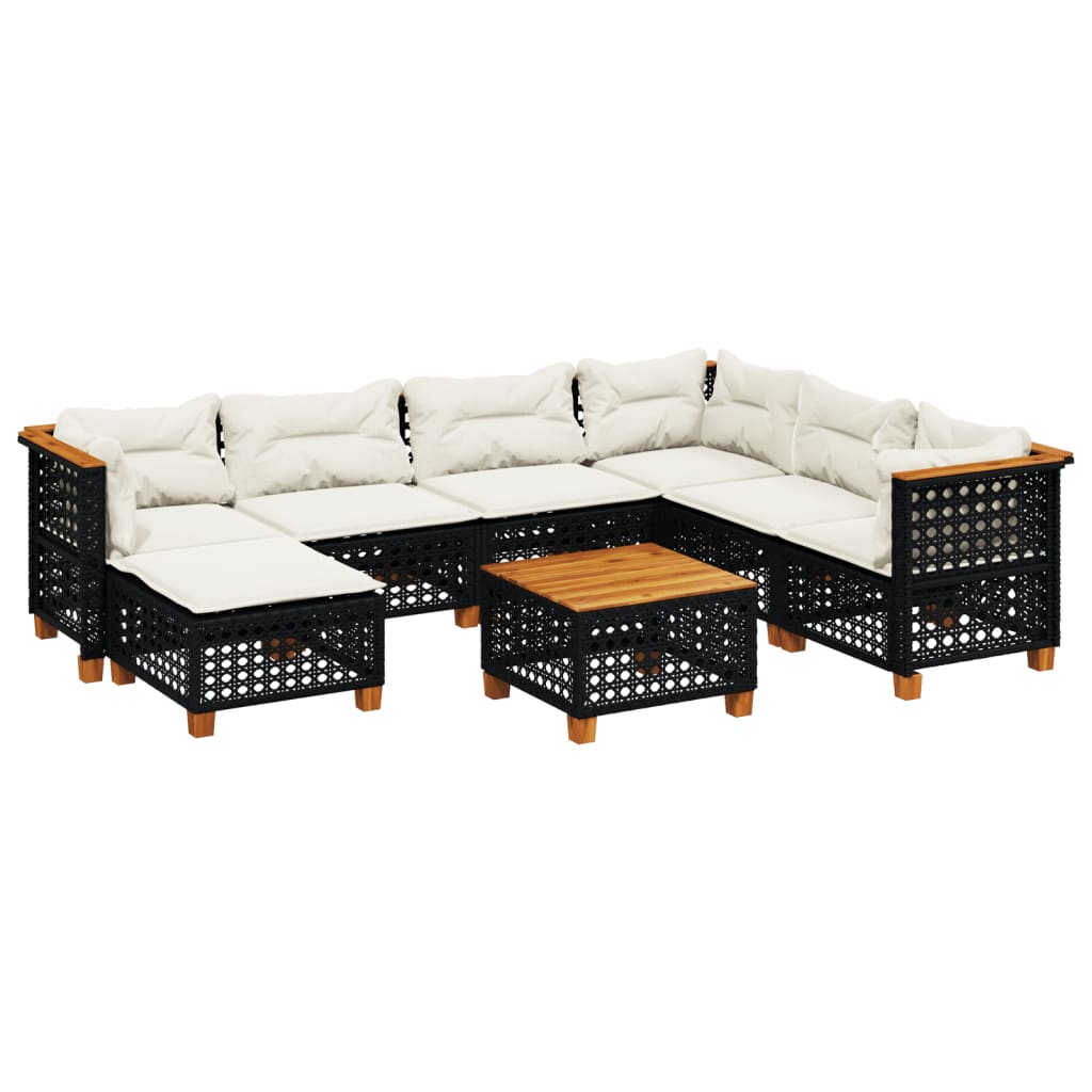 vidaXL 7-delige Loungeset met kussens poly rattan zwart
