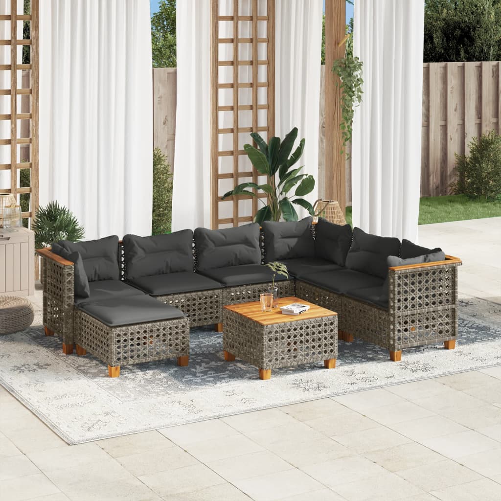 vidaXL 7-delige Loungeset met kussens poly rattan zwart