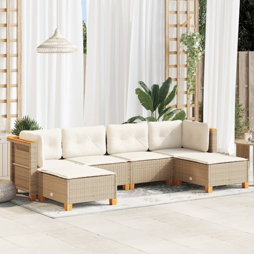 vidaXL 6-Piece Lounge Set with Cushions Poly Rattan Black