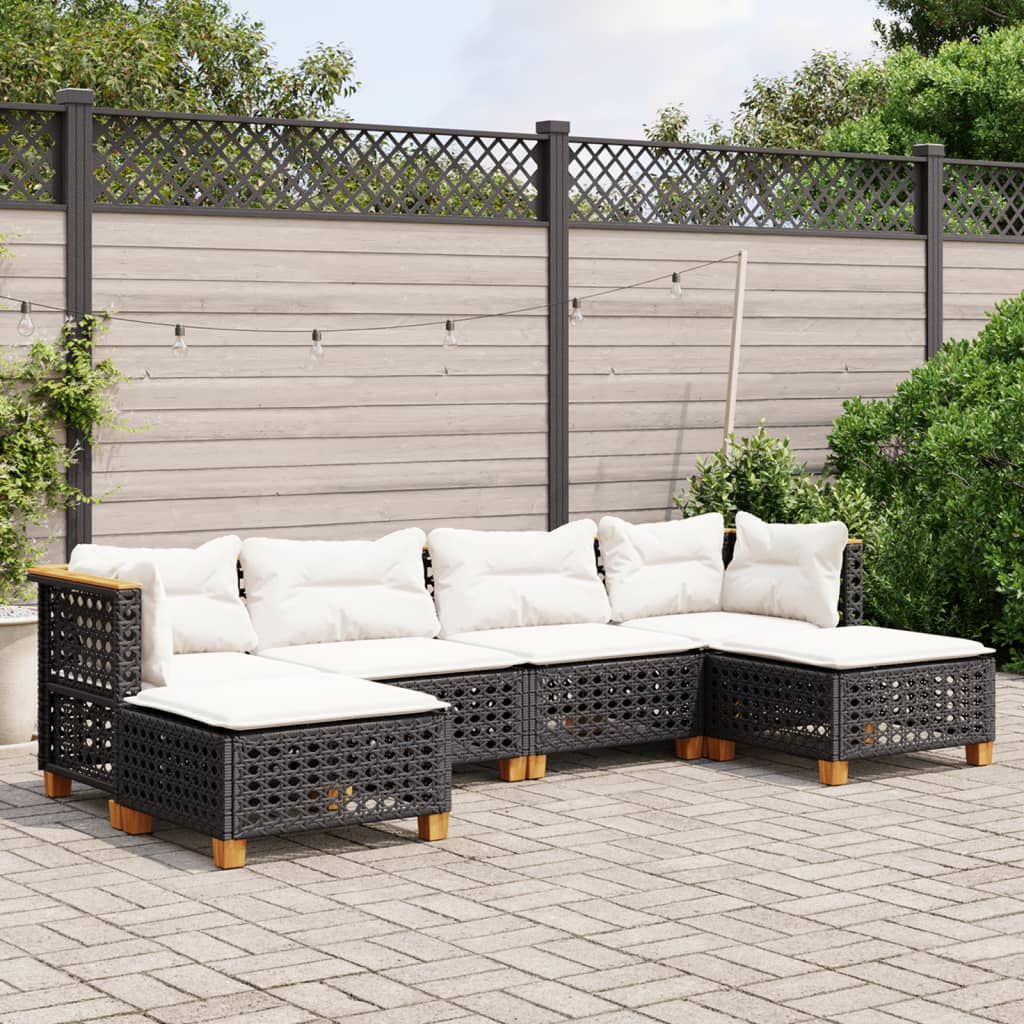 vidaXL 6-Piece Lounge Set with Cushions Poly Rattan Black