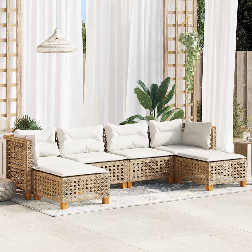 vidaXL 6-Piece Lounge Set with Cushions Poly Rattan Black