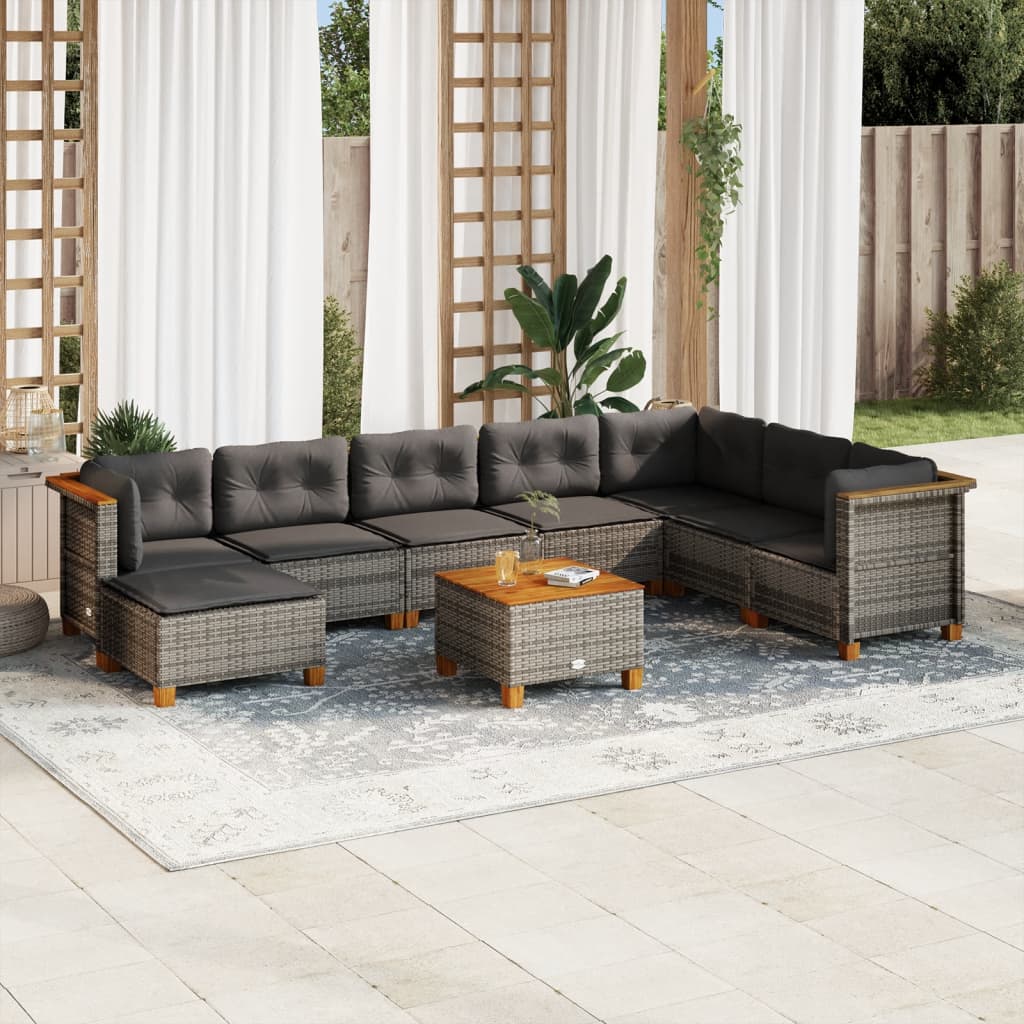 vidaXL 8-delige Loungeset met kussens poly rattan zwart