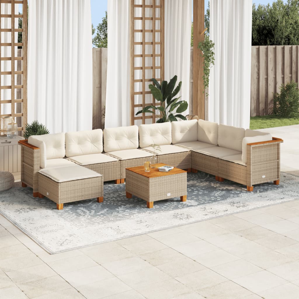 vidaXL 8-delige Loungeset met kussens poly rattan zwart