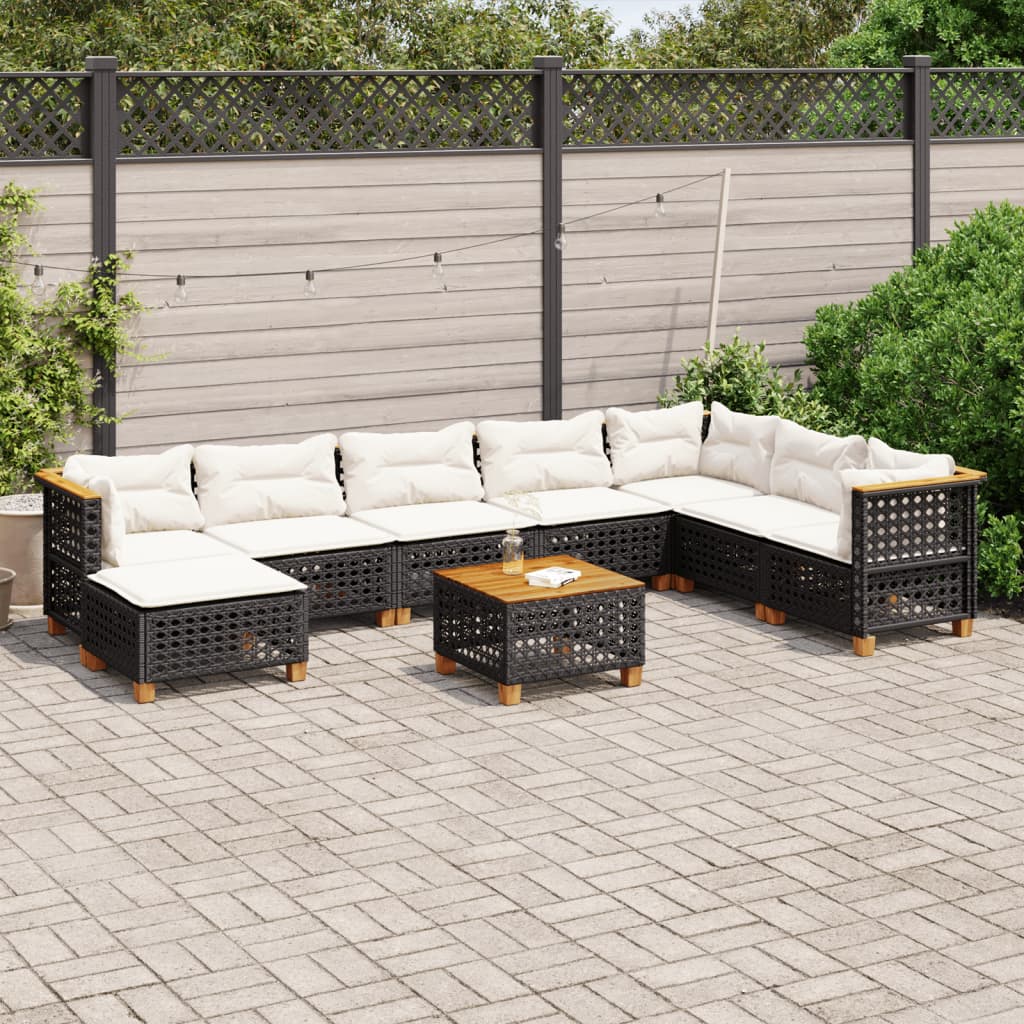 vidaXL 8-delige Loungeset met kussens poly rattan zwart