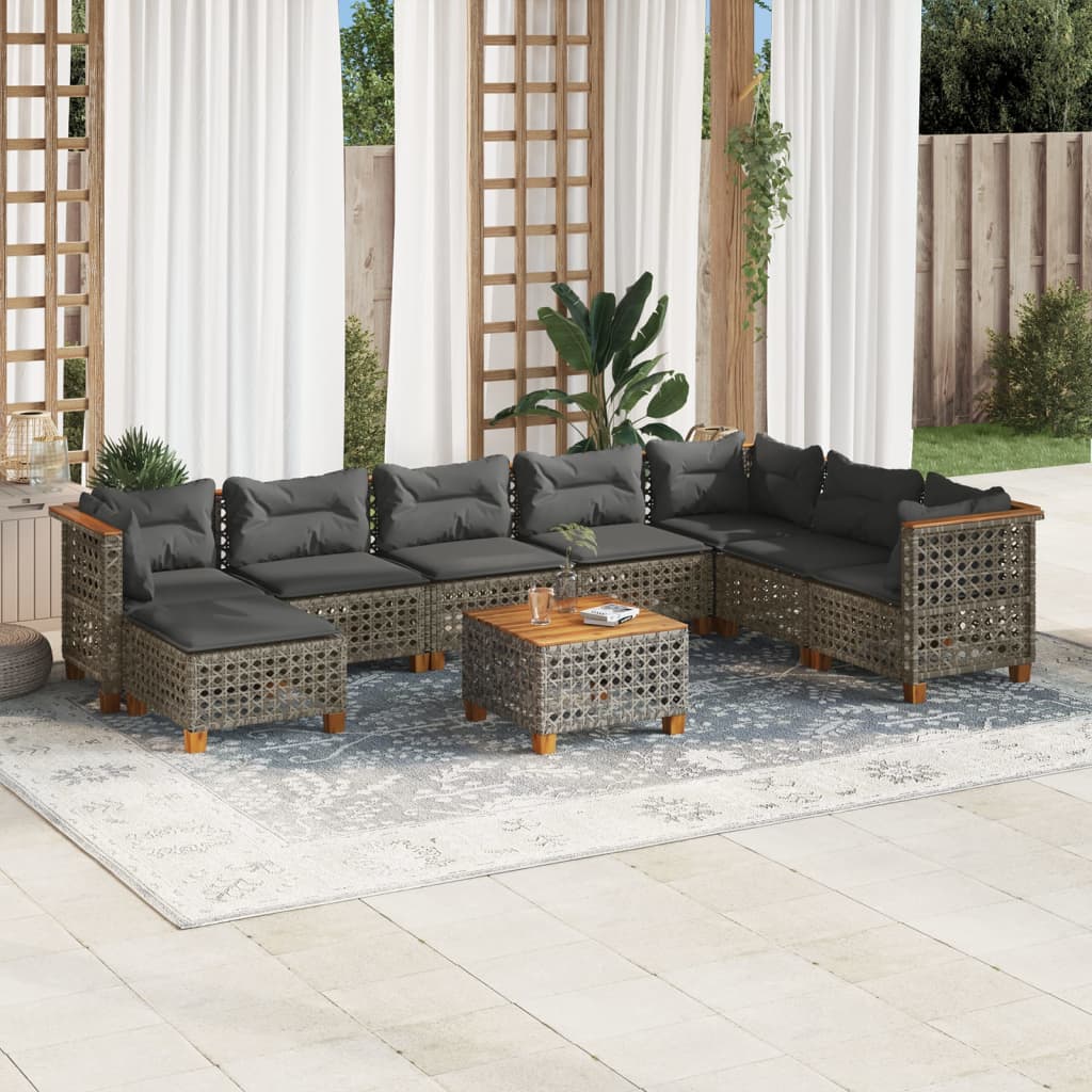 vidaXL 8-delige Loungeset met kussens poly rattan zwart
