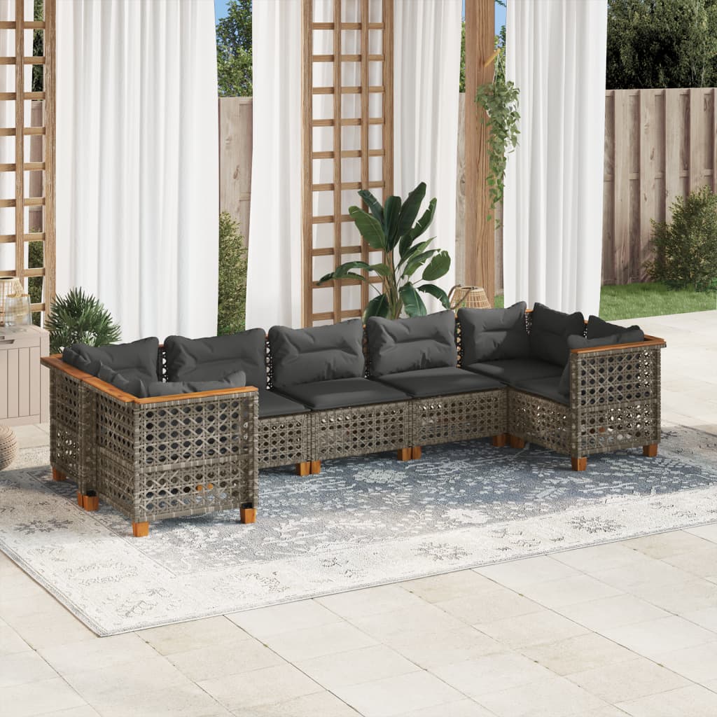 vidaXL 7-Piece Lounge Set with Cushions Poly Rattan Black