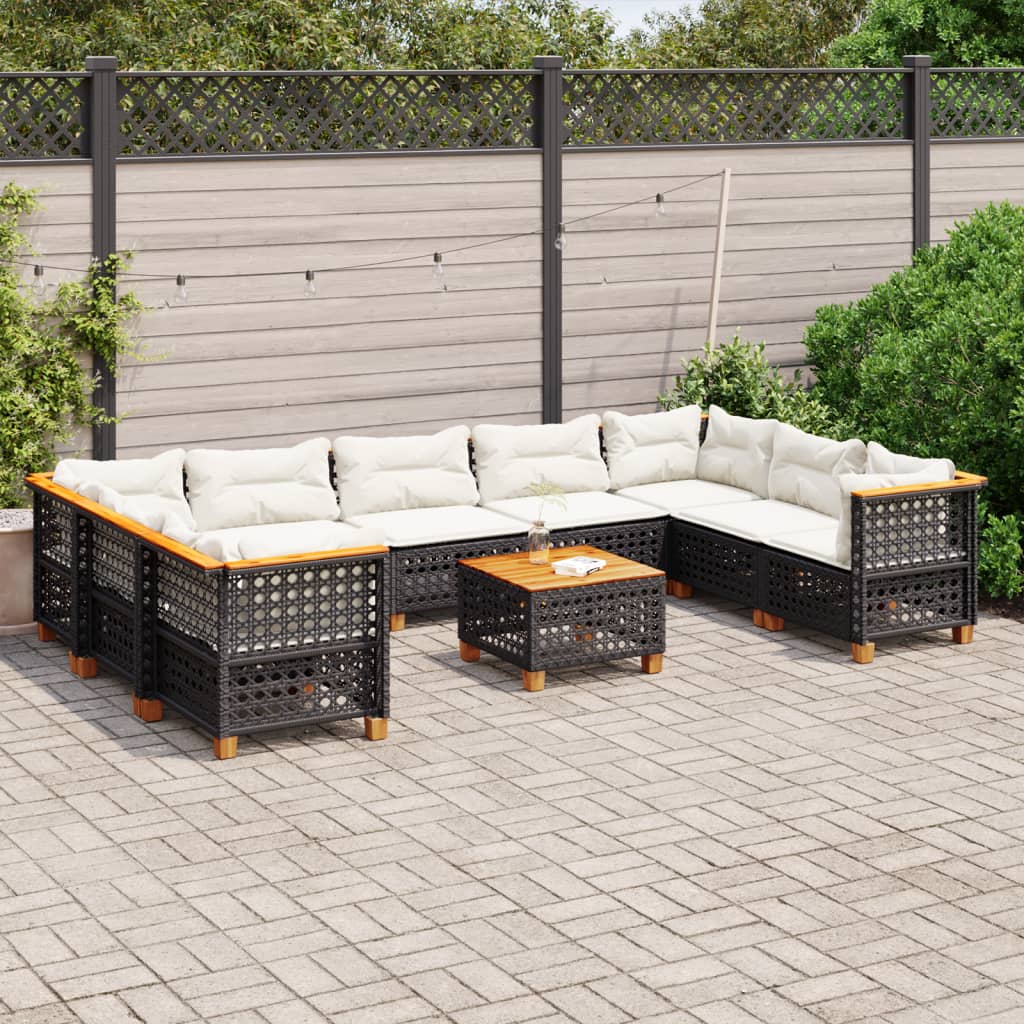 vidaXL 9-delige Loungeset met kussens poly rattan zwart