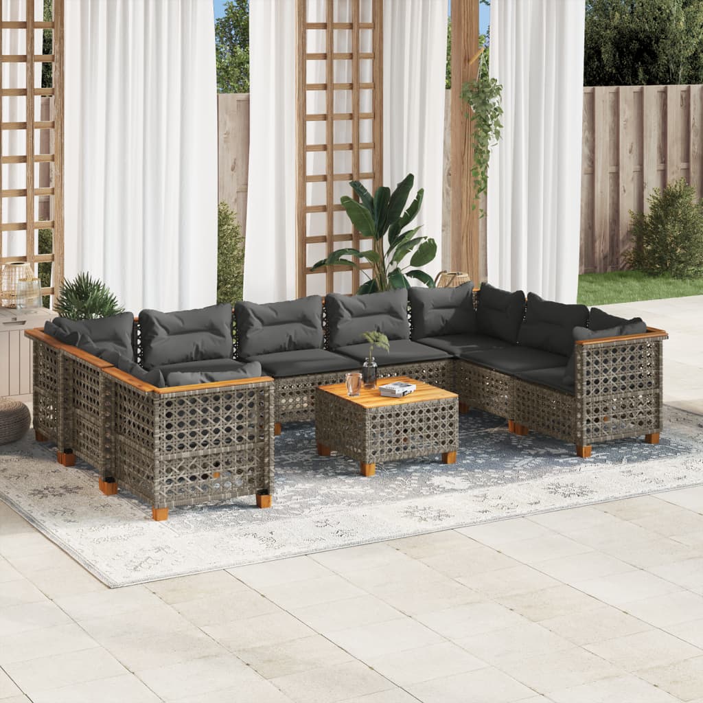 vidaXL 9-delige Loungeset met kussens poly rattan zwart