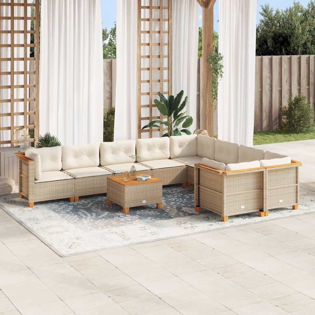 vidaXL 10-delige Loungeset met kussens poly rattan zwart