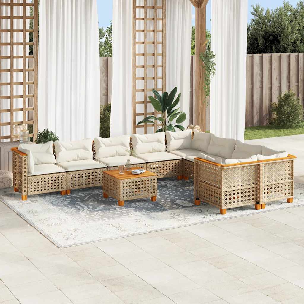 vidaXL 10-delige Loungeset met kussens poly rattan zwart