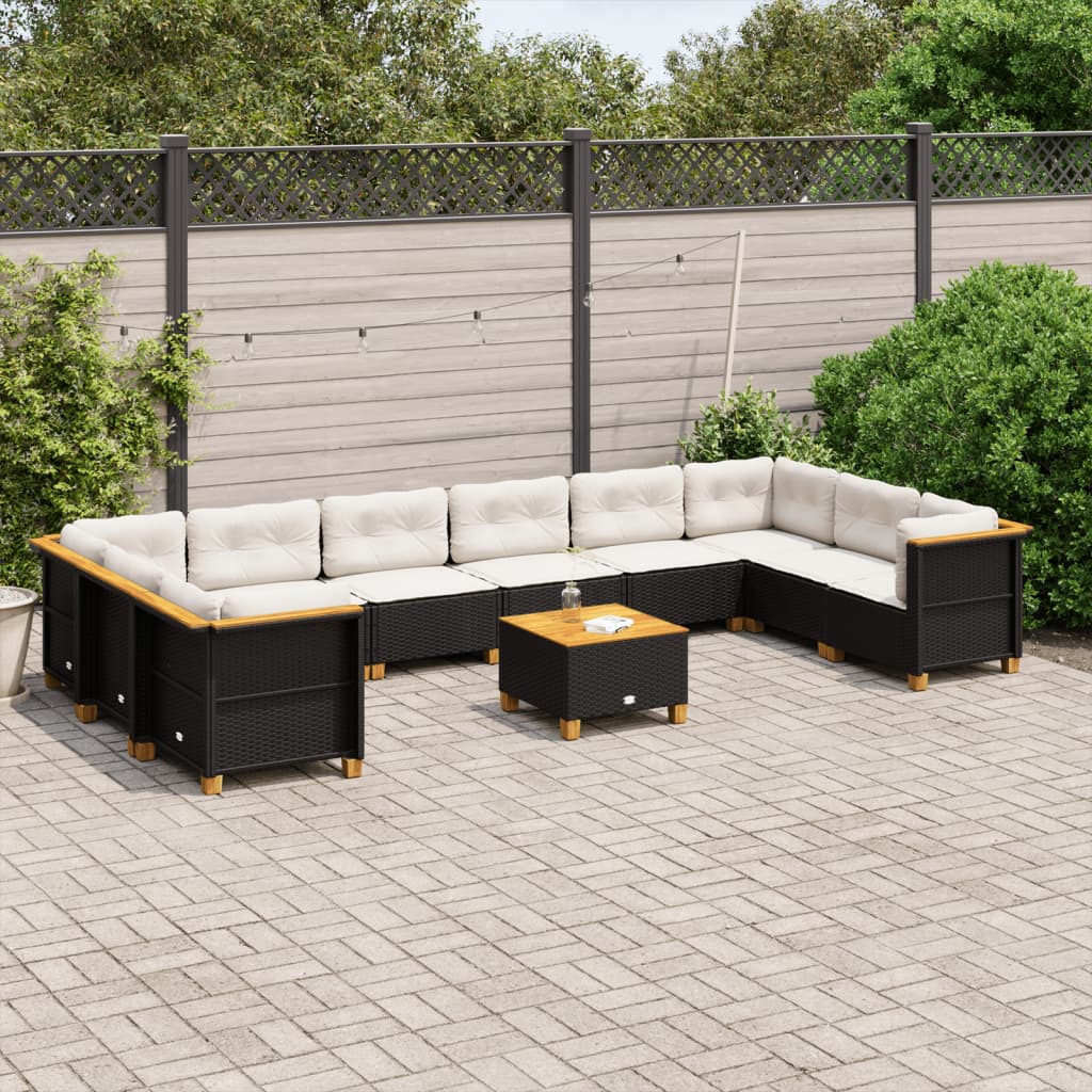 vidaXL 10-Piece Lounge Set with Cushions Poly Rattan Black