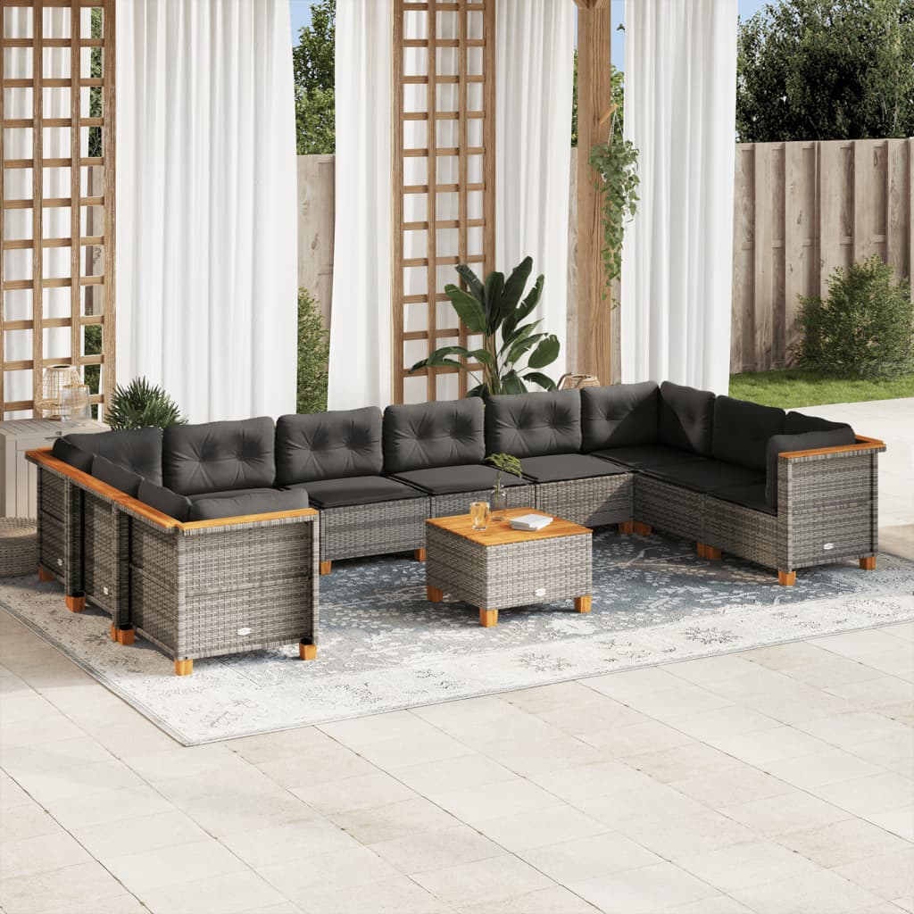 vidaXL 10-Piece Lounge Set with Cushions Poly Rattan Black