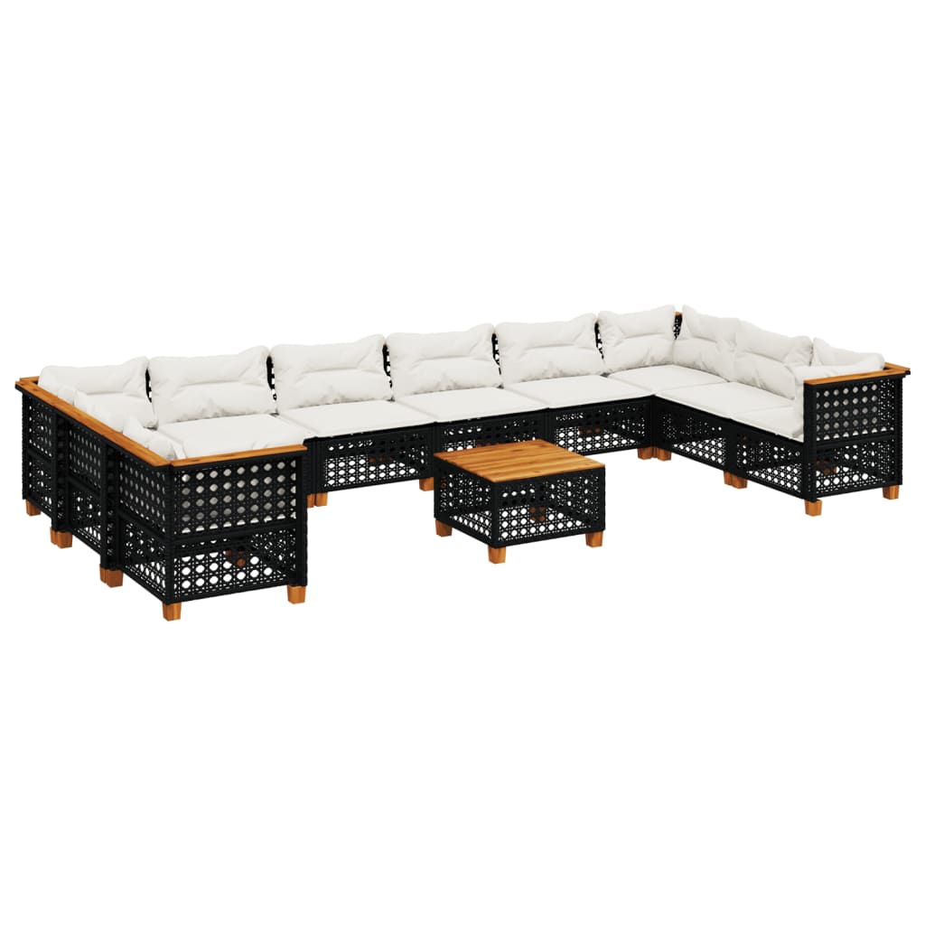 vidaXL 10-Piece Lounge Set with Cushions Poly Rattan Black