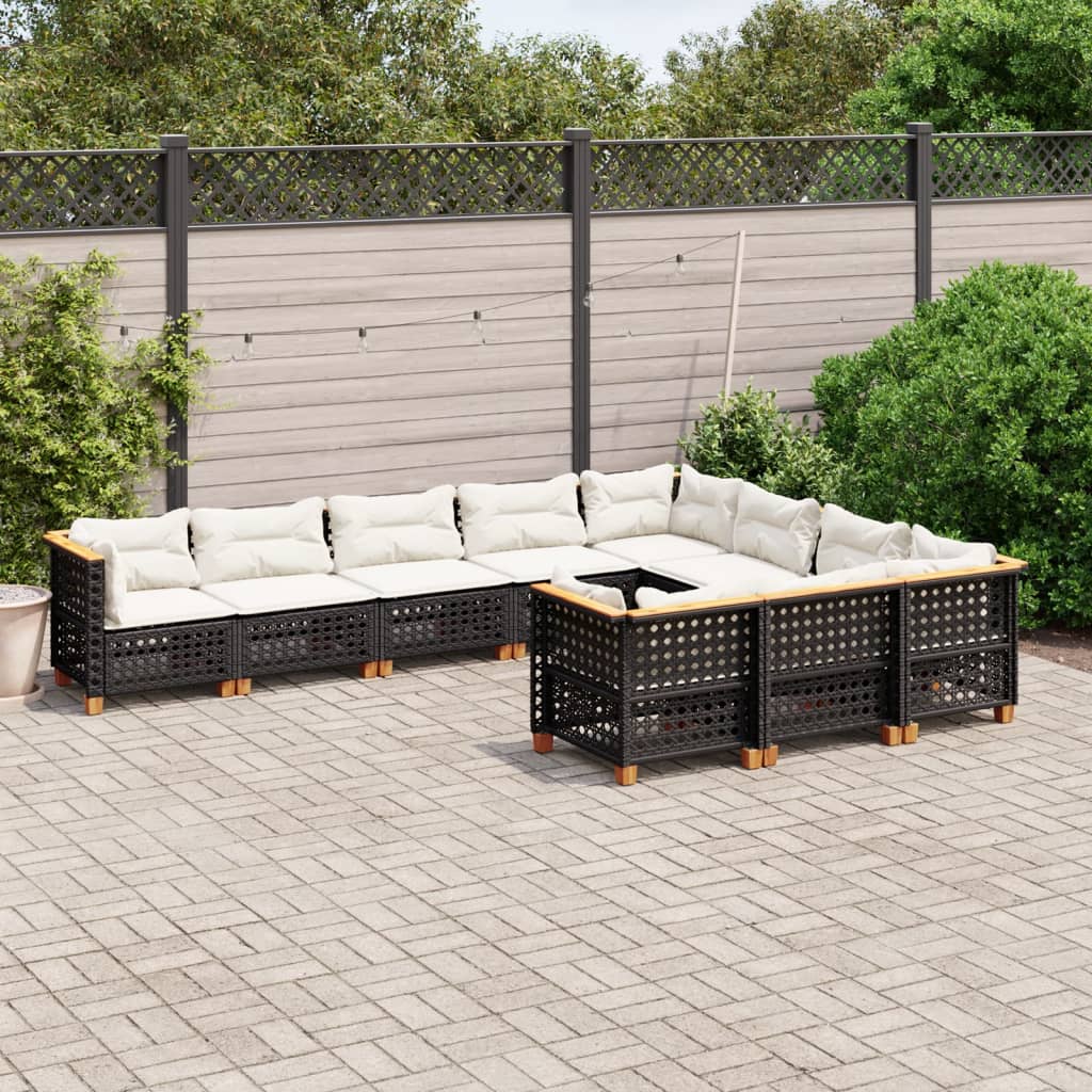 vidaXL 10-piece Lounge Set with cushions poly rattan black